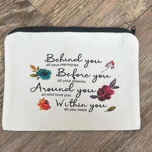 Floral Print White Cosmetic or Pencil Bag